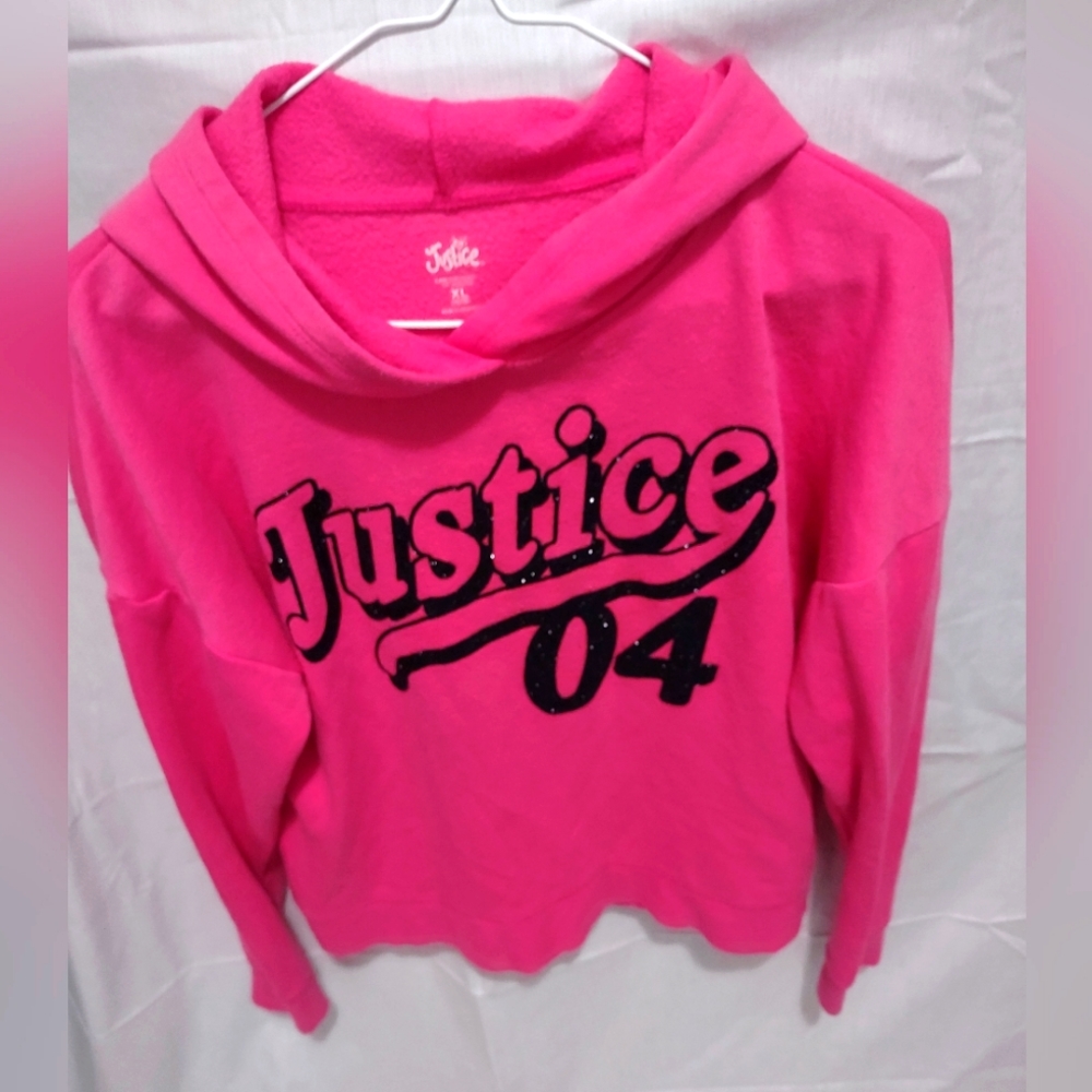 Justice '04 Girls Pink & Black Sparkles Pullover Hoodie Sweatshirt